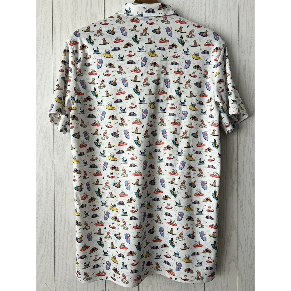 Fore Aces Golf Polo Boogie Board Dogs All Over Print Men's Medium Performance